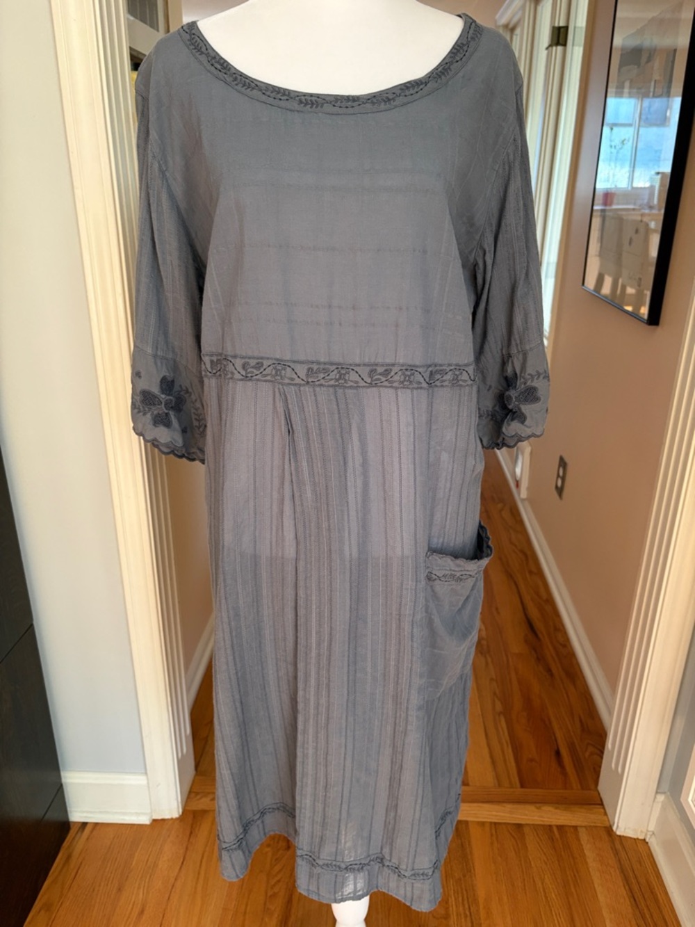 Gudrun Sjoden Slate Blue Embroidered Midi Dress